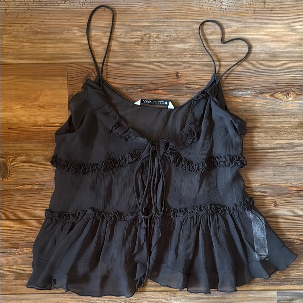 Zara Black Sleeveless Ruffled Camisole